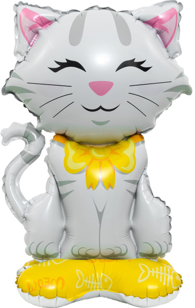 Кошечка с бантиком Белый 3D на подставке 24'' 