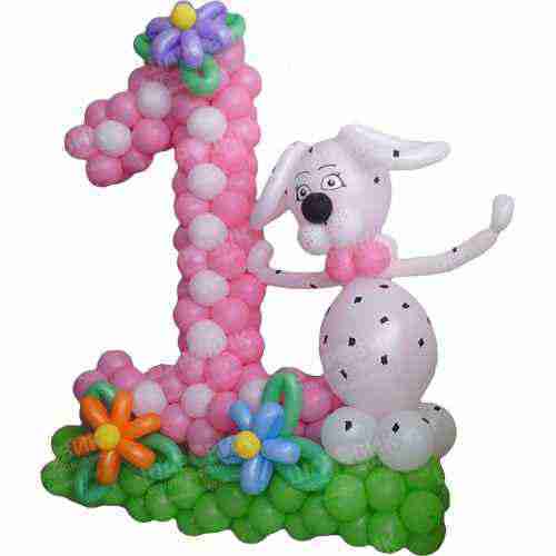 композиция из шаров плетеная цифра 1 с далматином 